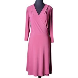 Jill Alexander Designs pink wrap dress 3/4 sleeve fit flare size medium